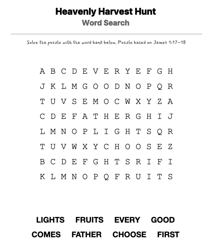 The Good and Perfect Gift word-search